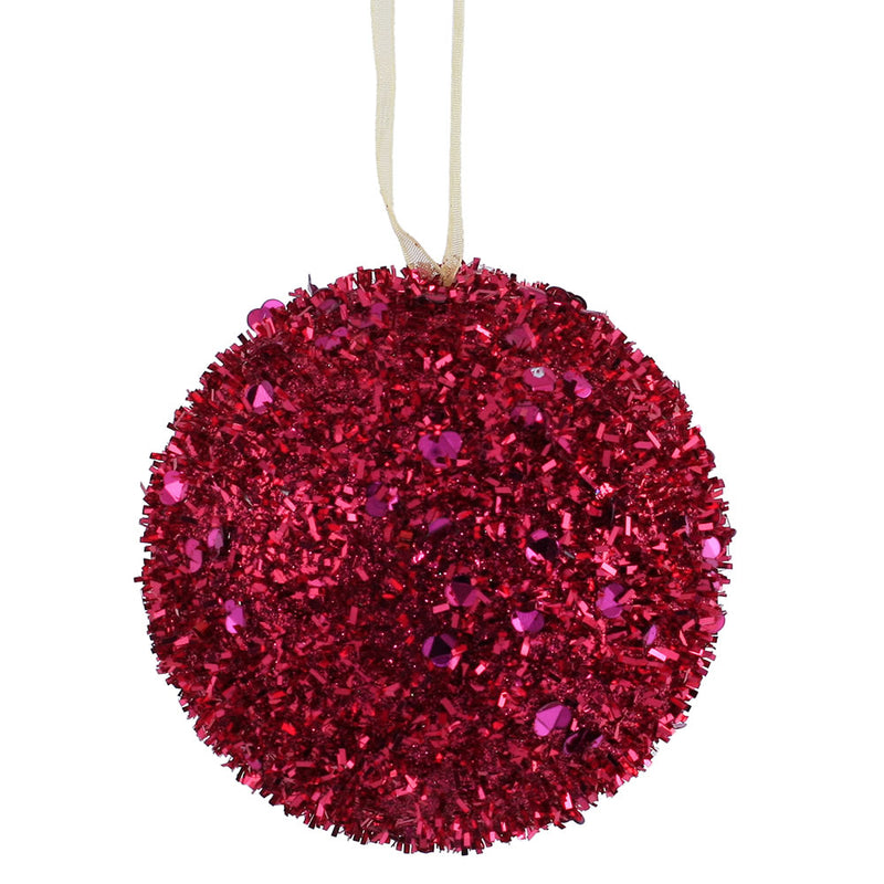 4" Cerise Sequin Glitter Ball  Ornaments Set of 4