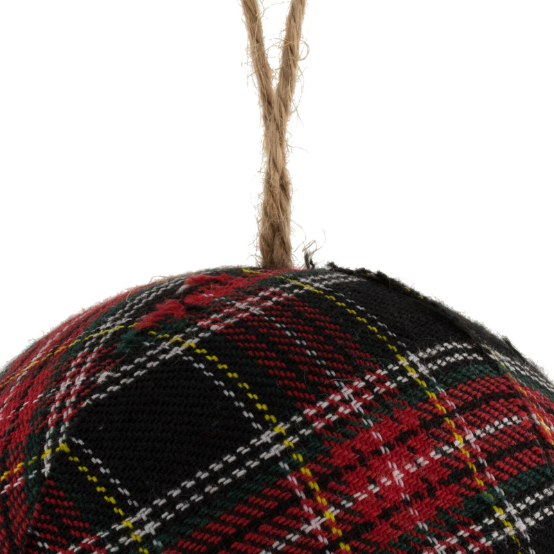 4" Red / Black Fabric Plaid Ball Ornaments Set of 4