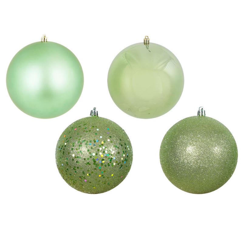 4" Celadon 4-Finish Ornaments. Assorted Pack of 12