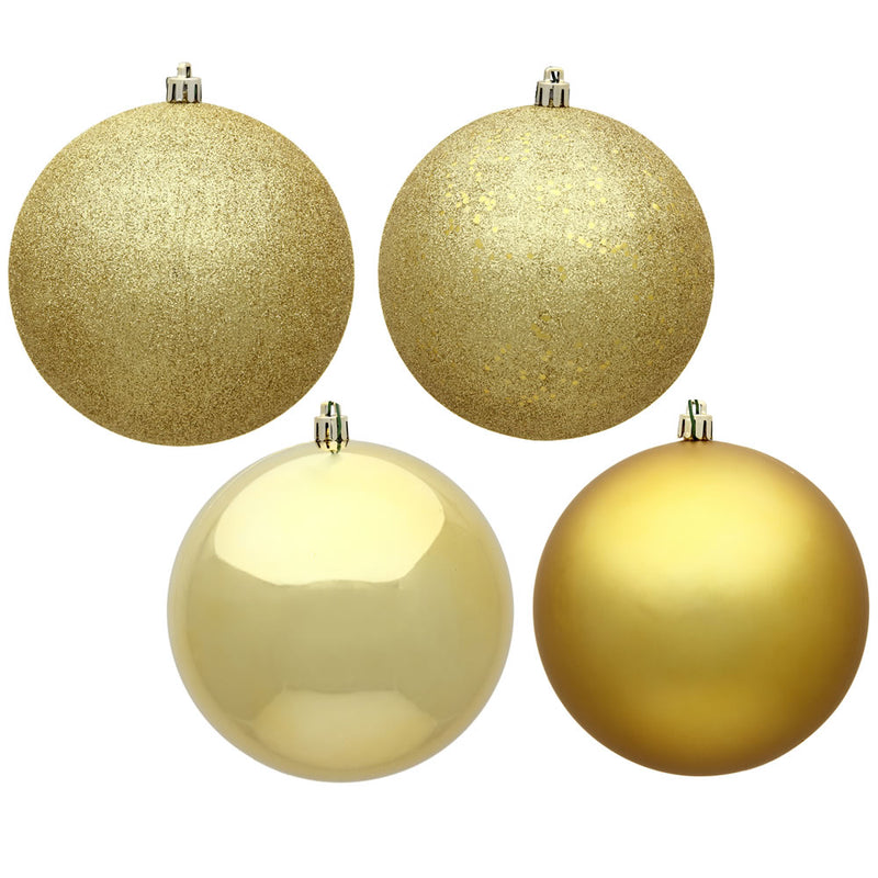 4" Gold 4-Finish Ball Ornaments. Assorted Pack of 12