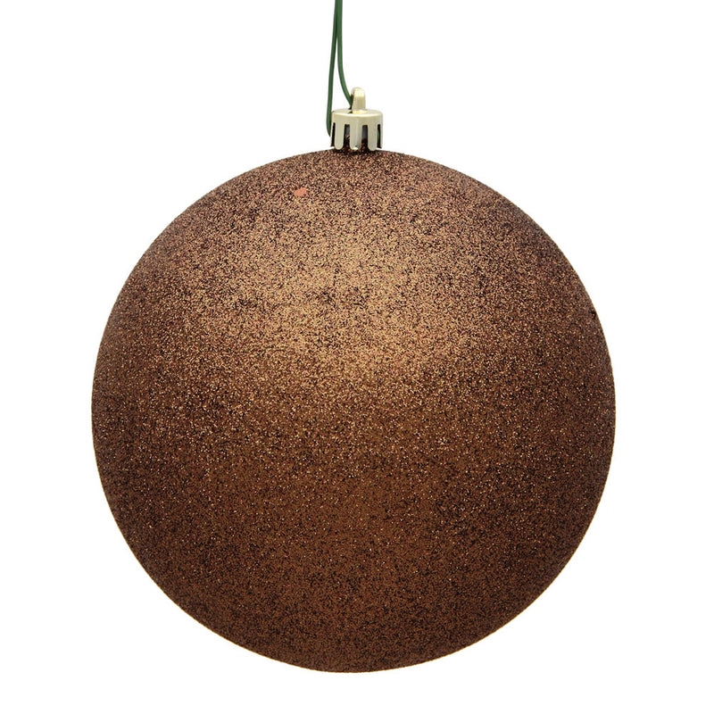 4" Mocha Glitter Ball Ornament. Pack of 6
