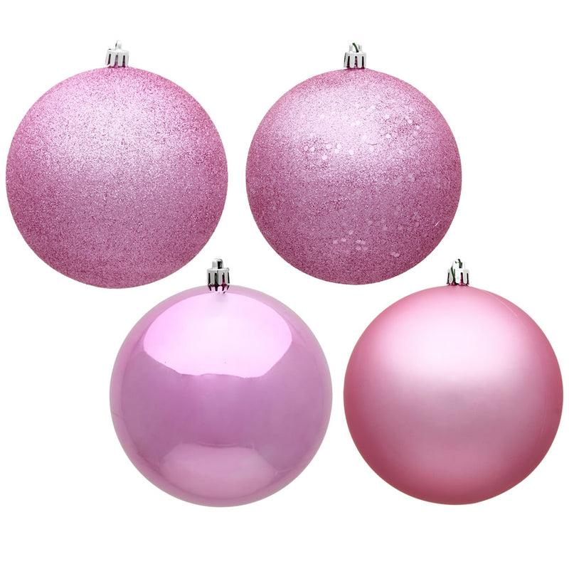 4" Pink Ball Ornament. 4-Finish Assorted Pack of 12
